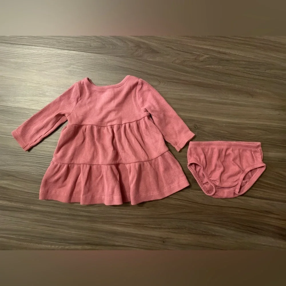 Carter's Dusty Rose Waffle knit long sleeve dress with Baby Bloomers size 6M